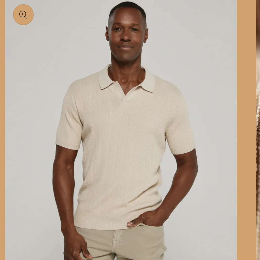 7 Diamonds New Yael Striped S/S Johnny Collar Sweater Polo Off-white Size XXL